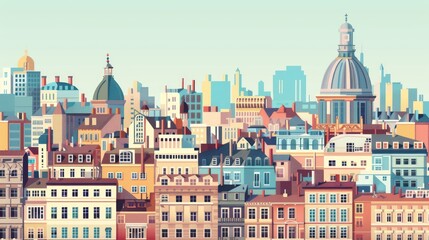 Fototapeta premium Urban cityscape with diverse architectural styles and historical landmarks