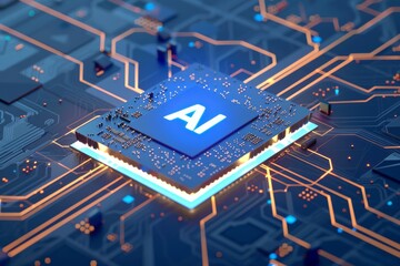 Artificial intelligence chip concept attached to digital circuit board. The Future of Computing: A Detailed Image of an AI Chip