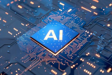 Artificial intelligence chip concept attached to digital circuit board. The Future of Computing: A Detailed Image of an AI Chip