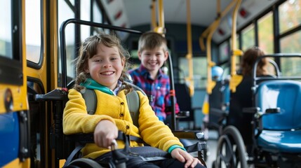 Envision a school bus designed with accessibility features, ensuring that all students, including those with disabilities, have a comfortable and safe ride to school.