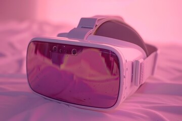 Stylish pink virtual reality headset on a soft background showcasing modern technology and immersive experience in a sleek design.