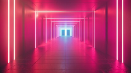 Corridor with red neon lights