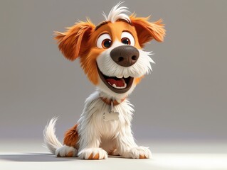 Playful Animated Dog With Bright Expression Sitting Against Neutral Background