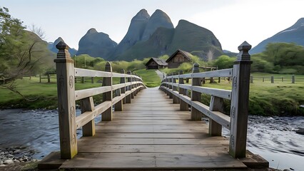 wooden bridge in the mountains