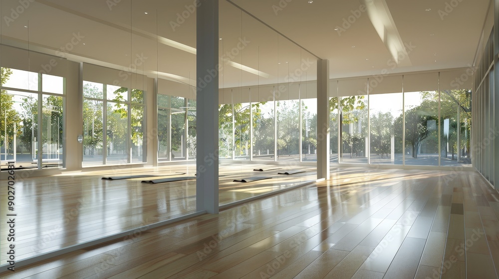 Wall mural Envision a yoga studio with floor-to-ceiling mirrors that reflect the light and space.