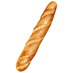 A detailed vector illustration of a freshly baked baguette with a golden crust, showing texture and sesame seeds. Ideal for culinary, bakery, or food-related designs.