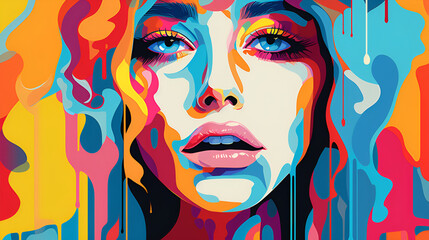Naklejka premium A colorful image of a woman suffering from stressful thoughts. Concept of depression and anxiety. Generated Ai
