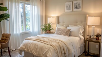A stylish guest bedroom with a queen-sized bed