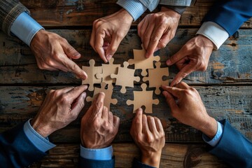 Business people team working connecting jigsaw puzzle pieces concept