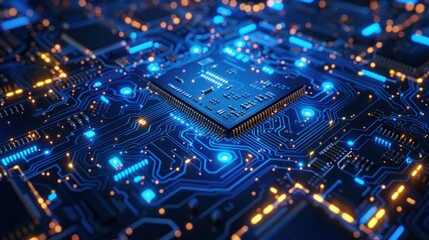 Fototapeta premium blue circuit board. high technolgy abstract