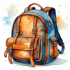 Watercolor Backpack, clipart Illustration, Generative Ai