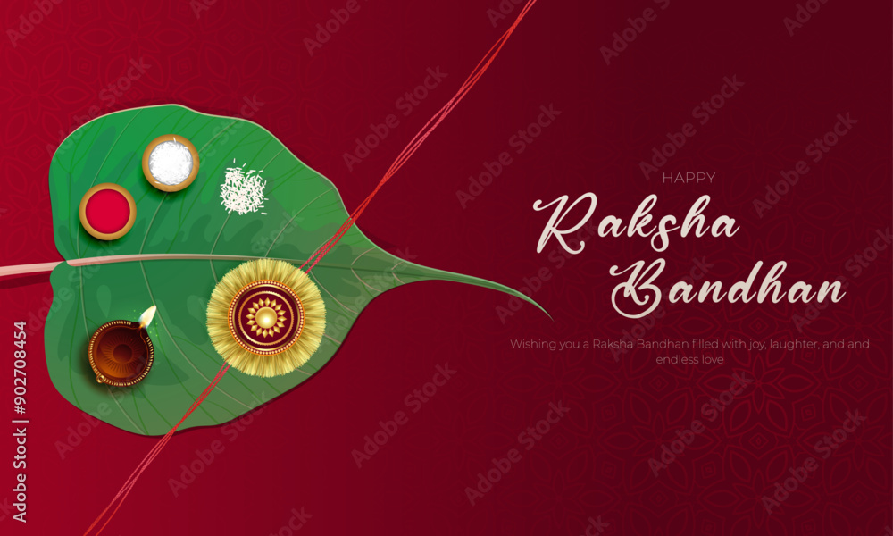 Wall mural Happy Raksha Bandhan Post and  Creative and minimal Greeting Card. Indian Culture Rakhi Celebration Background with Text and Rakhi Vector Illustration