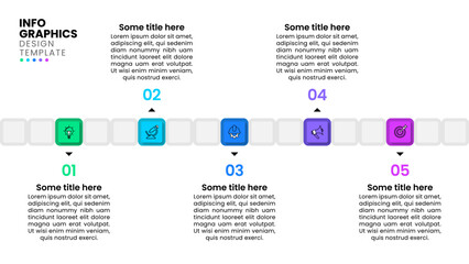 Infographic template. Horizontal line with 5 squares