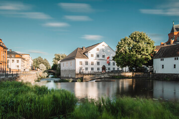 Uppsala lakeside church with beautiful sky summer day 