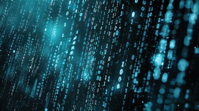 Binary code and digital matrix forming an AI background
