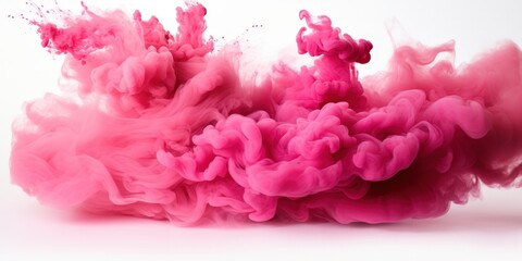 Fototapeta premium Pink smoke cloud on white background, pink red smoke paint explosion,
