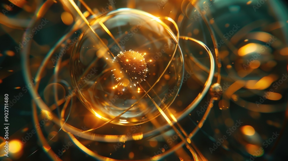 Poster a detailed view of a glowing orb with many lights inside, suitable for use as a design element or vi