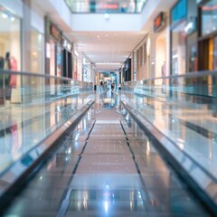 Fototapeta premium A long glass walkway in a modern shopping mall with a sleek and modern design