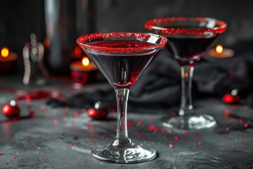 Vampire kiss martini with red sugar rim, Halloween menu, Festive restaurant cocktail