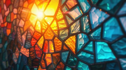 Fototapeta premium Colorful abstract stained glass background. Medieval random pieces of glass pattern with backlight