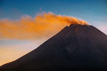 Fototapeta premium eruption Merapi volcano in the sunrise
