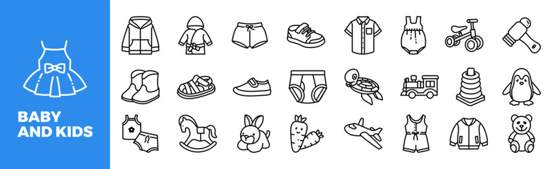 Baby and Kids icon collection set. Containing design, baby, child, kid, childhood, toy, and more.