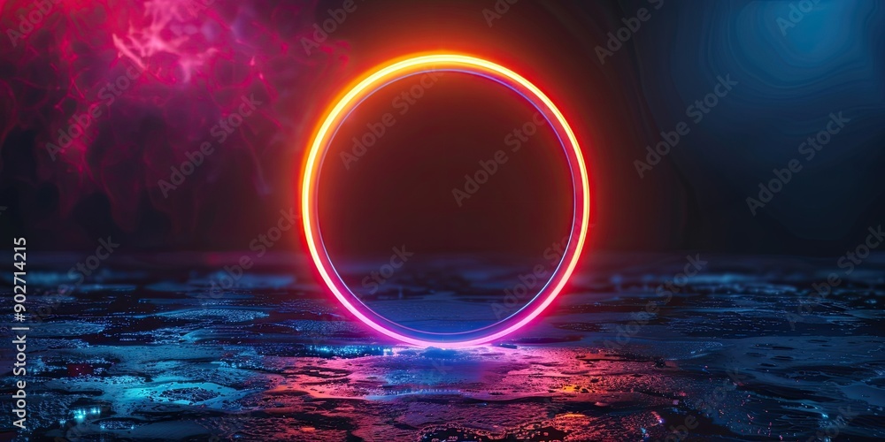 Poster 3d render round colorful futuristic energy background with abstract shape glowing