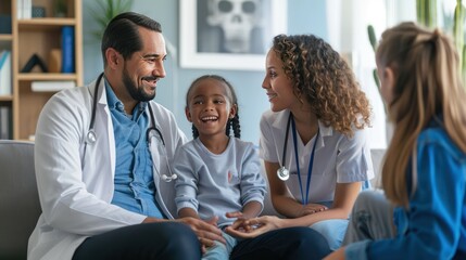 Obraz premium Pediatrician discussing mental health with a child's parents