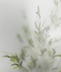 Minimalist 3D rendering of exotic foliage with frosted glass, ideal for a nature-themed poster or wallpaper.