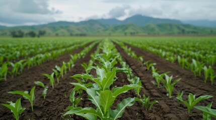 A farmer driving a tractor in a field of crops.