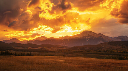 Obraz premium a golden sunset casting a warm glow over the Rockies