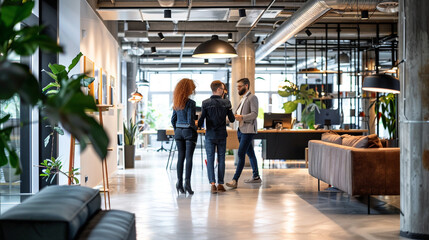 leasing agent giving a tour of a modern office space