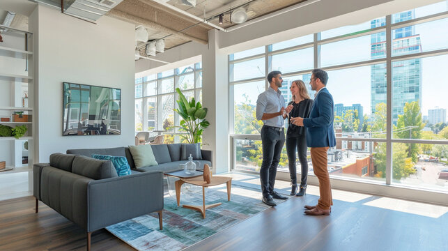 leasing agent giving a tour of a modern office space