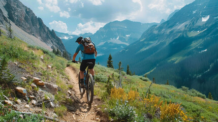 a mountain biker navigating a challenging trail in the Rockies