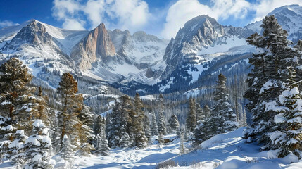 a stunning view of the Rocky Mountains in Colorado during winter.