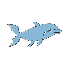 Dolphin continuous one-line art drawing in doodle style. Vector illustration.