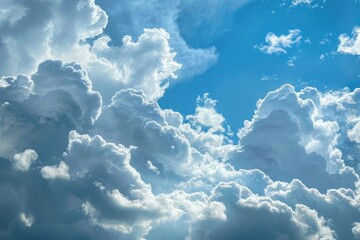 A plane soaring through a bright blue sky filled with clouds, great for travel or adventure scenes