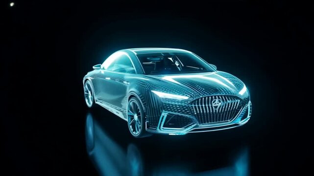 Car headlight with light on black background