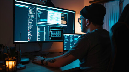 Fototapeta premium UX designer working on a wireframe on a large monitor