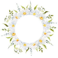 Watercolor Daisy floral illustration, Chamomile spring flowers clipart, Wildflower arrangement and summer wreath, Wedding invitations