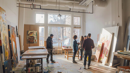 artists working in a collaborative studio space - Powered by Adobe