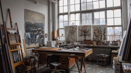 artists working in a collaborative studio space