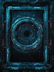 Fototapeta premium AI generative image of a template with the theme of a future cyber world, a vertical template with space.