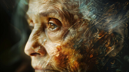 Depict an ambiguous image that can be seen as either an old woman or a young woman