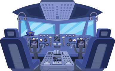 Airplane cockpit interior with dashboard and navigation equipment