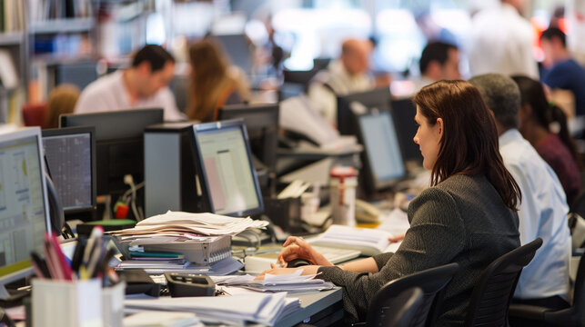 journalists working in a bustling newsroom