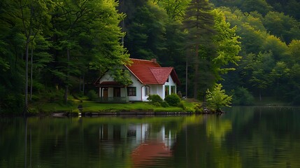 Obraz premium Cottage by the lake