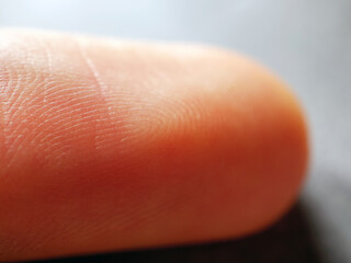 Fingerprint on finger, Close up detail of fingerprint lines on the skin, macro