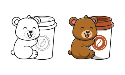 Cute bear with coffee cartoon coloring pages