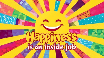 Happiness is an inside job colorful background and text (T-shirt Design Motivational Quote, Illustration ,Typography)